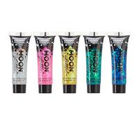 Gel brillo iridiscente para la cara y el cuerpo de Moon Glitter - 12ml - Pintura Facial Brillante - Set de 5 colores
