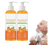 Gel de Baño de Caqui, Paquete de 2 Gel de Ducha de Caqui y Té Verde de Limpieza Profunda, Gel de Ducha Natural para Ancianos, Eliminador Purificador Hidratante, para Eliminar el Olor de Pies y Cuerpo
