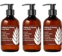 Gel de baño de sebo y miel, gel de baño hidratante natural con aloe orgánico, hidratante, nutritivo y de limpieza suave, tono de piel uniforme, para todo tipo de piel