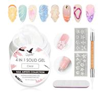 Gel de construcción sólido 4 en 1, 15 g, gel 3D para uñas de gel, escultura y extensión de uñas, antiadherente para bricolaje y salón de uñas, diseño de uñas 3D (transparente)