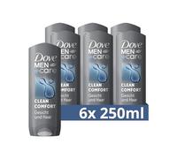 Gel de ducha 3 en 1 Dove Men+Care Gel de ducha Clean Comfort para cuerpo, rostro y cabello con efecto de cuidado de 24 horas, 250 ml, 6 piezas, «el embalaje puede variar»