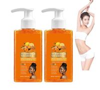 Gel de ducha exfoliante de cúrcuma, naranja y vitamina C; exfoliante corporal de cúrcuma; hidratación profunda para piel seca y áspera; formato ideal para viajes. (2 piezas)