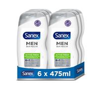 Gel de ducha para hombre Sanex Men Skin Health Active Fresh 6in1 Pack 6 x 475ml| Gel de baño para piel seca | Controla el olor corporal durante 24 horas | Hidrata en profundidad | 0% sulfatos*