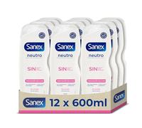 Gel de Ducha Sanex Neutro Hidratación Delicada Pack 12 x 600 ml | Con ingredientes esenciales | 0% sulfatos*, 0% jabón y 0% colorantes | Gel de ducha para piel sensible | Hidratación duradera