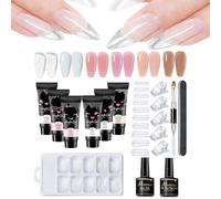 Gel Extensión Uñas Kit Completo,Poly Nail Gel Para Uñas,Polygel Starter Set,Kit Uñas Gel Manicura,6 Colores 15ML Kit Uñas Gel con Base Top Coat y Herramientas Manicura,Poligel Kit Completo para DIY