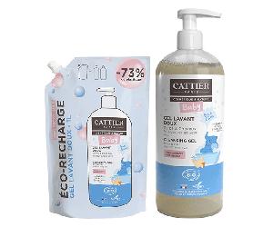 Gel limpiador suave orgánico Cattier Baby 500 ml + Recambio orgánico 1 l