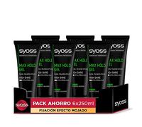 Gel Max Hold, 6uds de 250ml (1.500ml), Sin siliconas, 48h de peinado bajo control, Efecto mojado, Cabello como recién salido de la peluquería