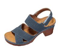 Gel Max Zapatos Mujer Sandalias de Cuña para Mujer 2025 Moda Verano Sandalia Dedo Abierto Tacón Playa Casual Corte Retro Zapatos Romanos Negros, azul, 40 EU Ancho