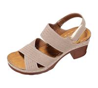 Gel Max Zapatos Mujer Sandalias de Cuña para Mujer 2025 Moda Verano Sandalia Dedo Abierto Tacón Playa Casual Corte Retro Zapatos Romanos Negros, caqui, 37 EU Ancho