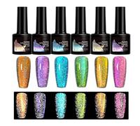 Gel Nail Kit, Magnetic Nail Polish, 6 Pieces Glitter Fingernail Colors for Ladies, Girls, Students, Salon, Travel, Parties, Photo Sessions, Work, Home Use, 7ml Each Bottle