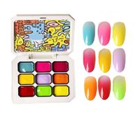 Gel Nail Paint, Paleta de Pintura, Juego de 9 Colores, Vibrant Shades Portable Compact Easy Use Long Lasting Glossy Shine Lightweight Creative, Manicure Art for Girls Women Salon, 3.35 * 2.56 pulgadas