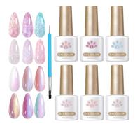 Gel Nail Paint - Shimmer Nail | Nails Enamel Gel Set Of 6 Colors | Nail Gel Enamel for Relaxing Home Salon DIY Manicure Art Design Practice Beginner Kit Hobby Fun Activity Self Care