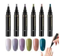 Gel Nail Polish Pens, Quick-Dry Nails Polish Markers, 6 Vibrant Colors with Smooth No-Uv Application for Professional Manicure Painting Home Salon Travel Beauty Sessions