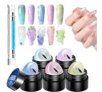 Gel para esculturas de uñas, gel de uñas 3D,Solid Builder 5 colores 3D Gel de diseño para uñas | Establecer manicura antiadherente con bolígrafo tallado, sumergir UV/LED para uso en salón en casa