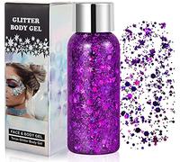 Gel para la cara con purpurina, gel de purpurina, gel para la cara, sombra de ojos, maquillaje para festivales, festivales de música, fiestas, mascarada, cuerpo, cara, pelo, labios, uñas (morado)