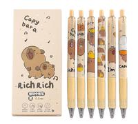 Gel Pens, Capybara Pens, Novelty Pen, Cute Stationery, 0.5mm Fine Point Retractable Rollerball Gel Pens, 6-Pack Black Ink Aesthetic Animal Pen, 5.71 Inches for Classroom and Office Use