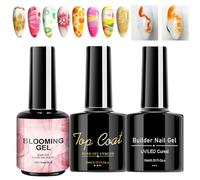 Gel & Set - Juego de 3 piezas de gel de flores con base y capa , arte profesional de uñas con efecto mármol, kit de manicura de flores para mujeres y madres, transparente, 3