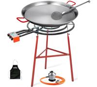 Gelanmeng Paellero 60cm a Gas + Kit Bricolemar (Soporte Reforzado + Espumadera + Paellera 70 cm + Regulador de Butano y Manguera Homologada Kabra - Delantal Gratis)