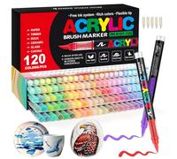 Gelanty rotuladores acrilicos, 120 colores marcadores acrílicos con Punta de Pincel Flexible, Líquido Directo acrylic brush markers para Pintura sobre Roca, Cerámica, Madera, Vidrio