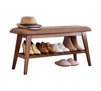GELASIGE Banco de entrada de zapatos con zapatero tapizado de bambú de doble capa, estante de almacenamiento para sala de estar, pasillo, banco de zapatos para entrada (A,90 cm)