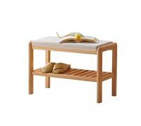 GELASIGE Banco de zapatos moderno tapizado para cambiar zapatos, taburete rectangular de madera maciza para cambiar zapatos, taburete de entrada de 2 capas. Dimensiones: banco de zapatos de 23