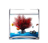 GELASIGE Pecera Personalidad Creativa Cuadrada de Vidrio Acuario Hogar Sala de Estar Escritorio Tortuga Tanque Decoración de Acuario Tanque de Peces de Cristal (M)