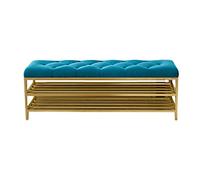 GELASIGE Zapatero de banco nórdico creativo para el hogar, banco de almacenamiento, base de metal, adecuado para sala de estar, entrada, corredor, banco de zapatos para entrada (verde)