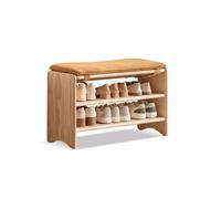 GELASIGE Zapatero de madera maciza multicapa, taburete rectangular para cambiar zapatos, banco de color madera, taburete tapizado para cambiar zapatos, tamaño: 34 pulgadas, banco de zapatos para
