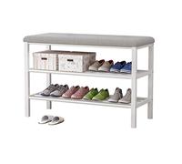 GELASIGE Zapatero de metal independiente para el hogar, zapatero de 3 niveles con asiento suave para cambiar zapatos para sala de estar, dormitorio, entrada, banco de zapatos para entrada