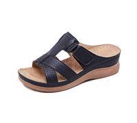 Gelentea Sandalias ortopédicas de punta abierta para mujer, vintage, antideslizantes, transpirables para el verano, Black, 38 EU