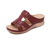 Gelentea Sandalias ortopédicas de punta abierta para mujer, vintage, antideslizantes, transpirables para el verano, rojo oscuro, 38 EU