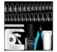 Gelike ec Kit de uñas y pegamento para uñas: juego de extensión de uñas, mini lámpara de uñas, 6 en 1, pegamento para uñas, 240 unidades, gel suave, puntas de uñas francesas, cortaúñas y cortaúñas
