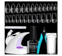 Gelike Kit de uñas y pegamento 6 en 1: mini lámpara, 240 unidades, gel suave, puntas francesas, cortaúñas