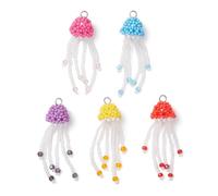 Gelirda 5 colgantes de medusas con cuentas de semilla de cristal, diseño de animales del océano, adornos colgantes de borla para hacer joyas, aretes, manualidades, Metal no precioso