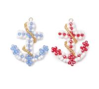 Gelirda 6 colgantes coloridos de ancla náutica hechos a mano con cuentas con temática de barco oceánico, dijes de cristal para hacer joyas, Metal no precioso