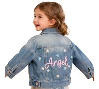 GELLEDI Toddler Unisex Denim Jacket - Handmade Soft Cotton Fabric, Custom Crocheted Name, Fall & Spring Outerwear for Kids (2 años)
