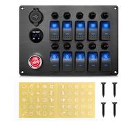 Geloo 10 Gang Panel de interruptores, IP65 Impermeables 12 V/24 V Interruptor de Palanca con Disyuntores y Botón de Bocina para Automóviles, Barcos, Autocaravanas y Camiones