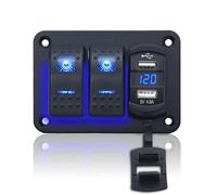 Geloo 2 Gang Panel de Interruptores Impermeable, 12V/24V Marina Panel de Interruptores Interruptor basculante con 4.8A Dual USB LED Voltímetro Interruptor de palanca