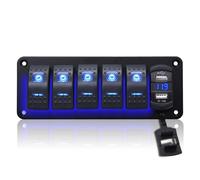 Geloo 5 Gang Panel de Interruptores Impermeable, 12V/24V Marina Panel de Interruptores Interruptor basculante con 4.8A Dual USB LED Voltímetro Interruptor de palanca