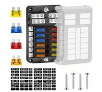 Geloo Caja de Fusibles 12 Vías Portafusibles con Lámpara de Alerta LED Porta Fusibles Coche con Cuchilla Negativa para Coche Barco Autocaravana Furgoneta