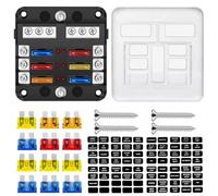 Geloo Caja de Fusibles 6 Vías, Porta Fusibles Coche con Indicador LED y Bus Negativo Cuadro Fusibles para Coches Camper Barco Caravana Furgoneta