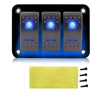 Geloo Panel de Interruptores de 3Gang Universales de Aluminio de 12V Interruptor Basculante Precableado 5 pines Encendido/Apagado Azul LED Retroiluminados