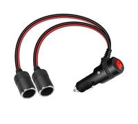 GELRHONR 1 a 2 Divisor Encendedor de Cigarrillos 20cm, Cable de Extensión para Mechero de Coche con interruptor y Fusible 15A, 12V 24V Enchufe de Encendedor 2 vías Toma de Cigarillo Macho a Hembra