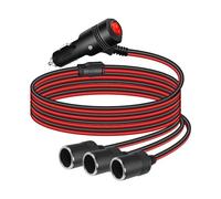 GELRHONR 1 a 3 Divisor Encendedor de Cigarrillos 1M, 12V 24V Cable de Extensión para Mechero de Coche con interruptor y Fusible 15A, Enchufe de Encendedor 3 vías Toma de Cigarillo Macho a Hembra
