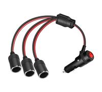 GELRHONR 1 a 3 Divisor Encendedor de Cigarrillos 30CM, Cable de Extensión para Mechero de Coche con interruptor y Fusible 15A, 12V 24V Enchufe de Encendedor 3 vías Toma de Cigarillo Macho a Hembra