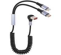 GELRHONR 66W en espiral Multi USB C Cable de carga rápida 90 grados, 2 en 1 USB A a tipo C Y Cable divisor para banco de energía del coche
