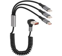 GELRHONR 66W en espiral Multi USB C Cable de carga rápida 90 grados, 3 en 1 USB A a tipo C Y Cable divisor para banco de energía del coche