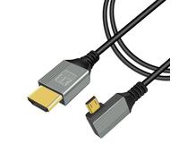GELRHONR Cable Micro HDMI a HDMI 8k, Fino Flexible 90 grados Micro HDMI 2.1 Cable 8K@60Hz, 4K@120Hz, 48Gbps, 3D Compatible con Gopro, Camera A6300 A6400(1M/Left Angle Micro HDMI)