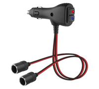 GELRHONR Coche 2 enchufes Divisor de encendedor de cigarrillos 2 en 1 2 Interruptores de luces de control de color Enchufe de encendedor de cigarrillos 12V / 15A 30CM