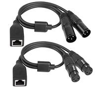 GELRHONR Dual XLR 3Pin macho a RJ45 hembra Cable adaptador, RJ45 hembra a Dual DMX XLR 3Pin hembra Cable de extensión uso Cat5 Ethernet para DMX-CON controlador Series-negro / 1,7Ft